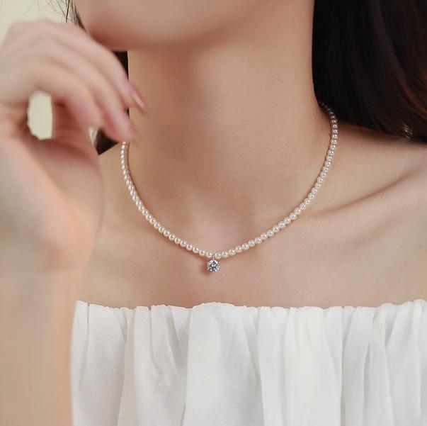 Shijia Zhengyuan Strong Light Pearl Necklace French Zircon Clavicle Chain Versatile Necklace