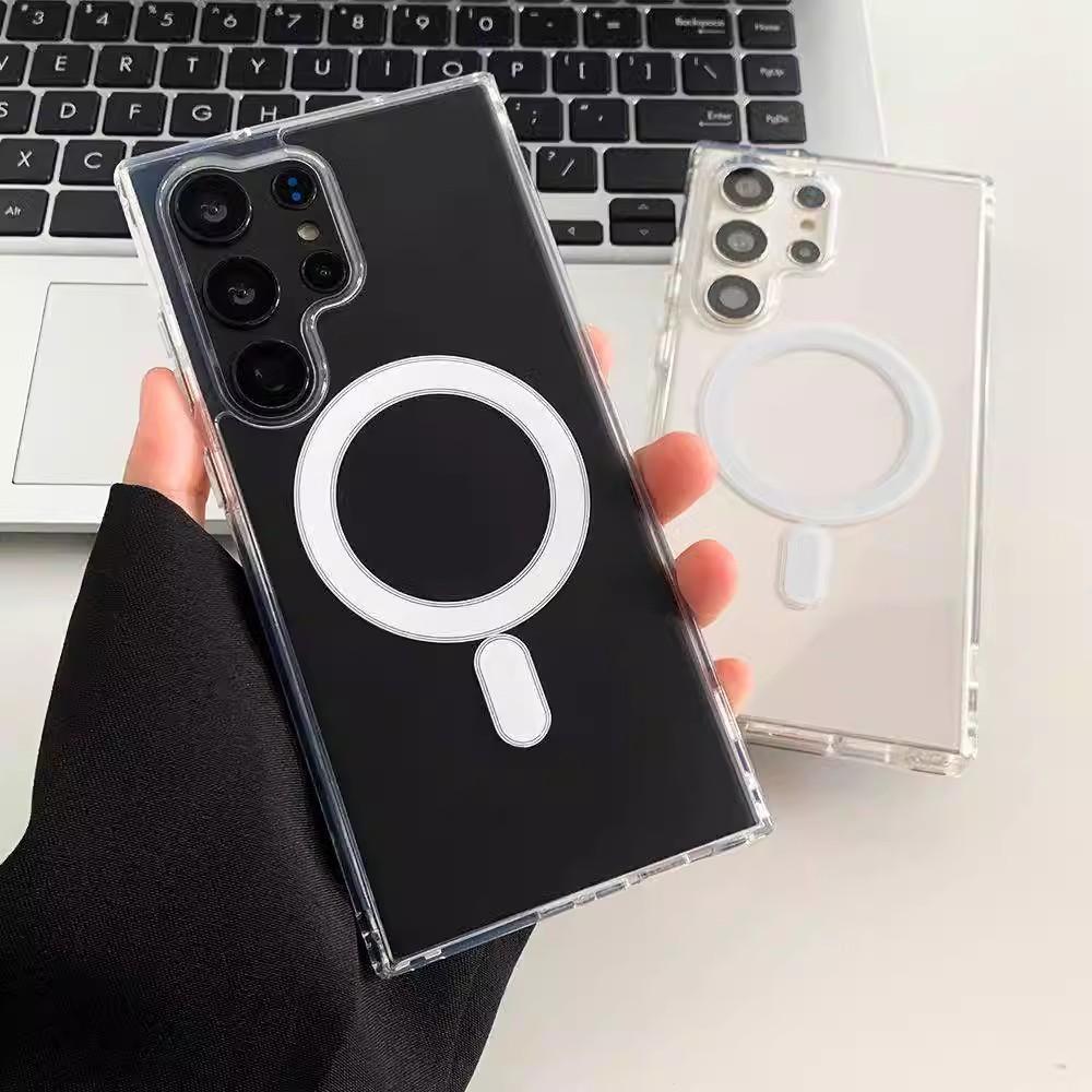 Husă magnetică Magsafe pentru Samsung Galaxy S25 Ultra S24 S23 S22 Plus S21 FE Încărcare wireless Rezistentă la șocuri Capac transparent