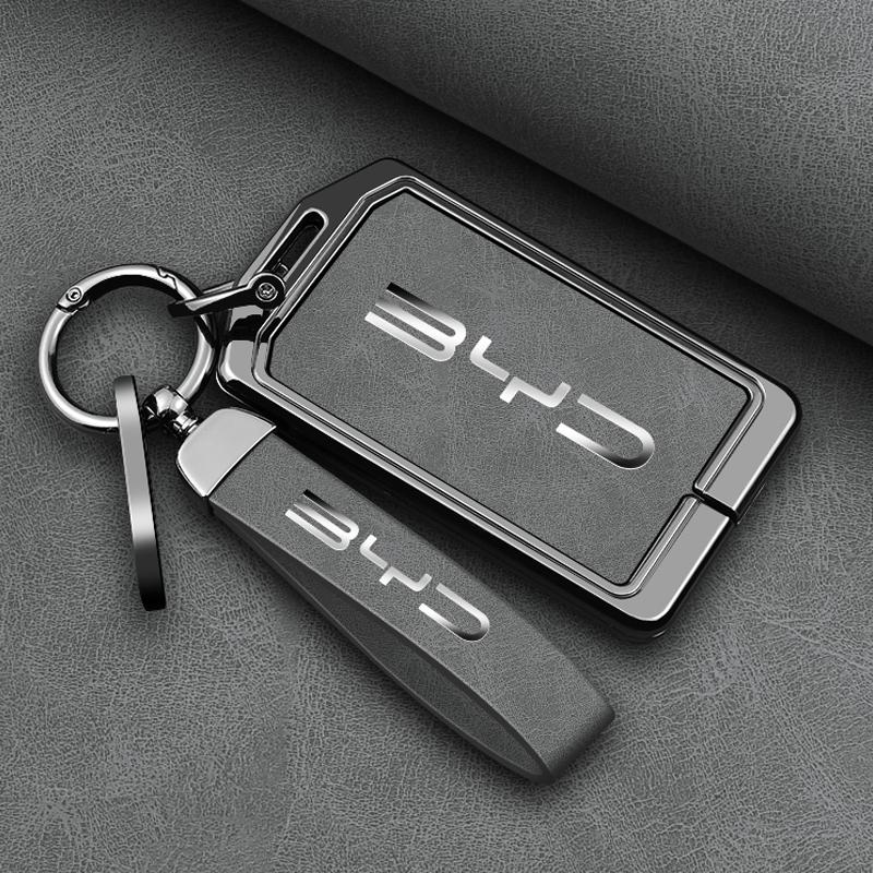 Zinklegierung Leder Auto NFC-Karte Fernschlüssel Abdeckung Schlüsselanhänger Hülle für Byd Tang Dm Han Ev Song Pro Qin Plus Dmi Schlüsselanhänger Zubehör
