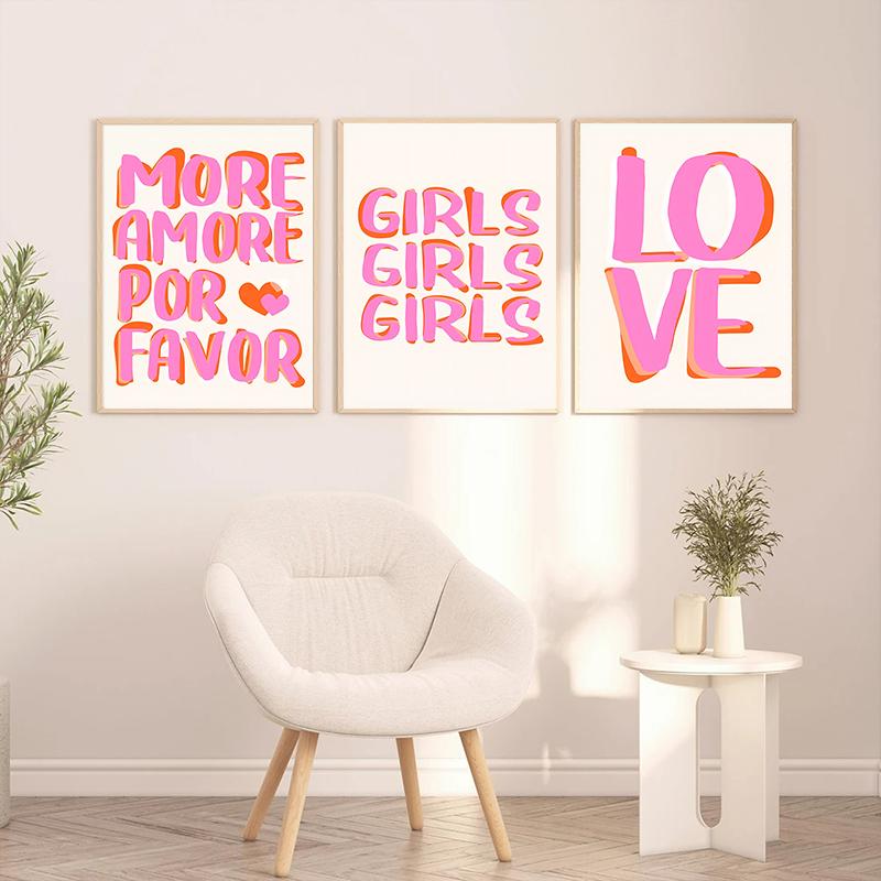 Nordic Positive Vibes Girls Pink Inspirational Quote Posters Printed Picture Abstract Canvas Painting Wall Art for Home Decor