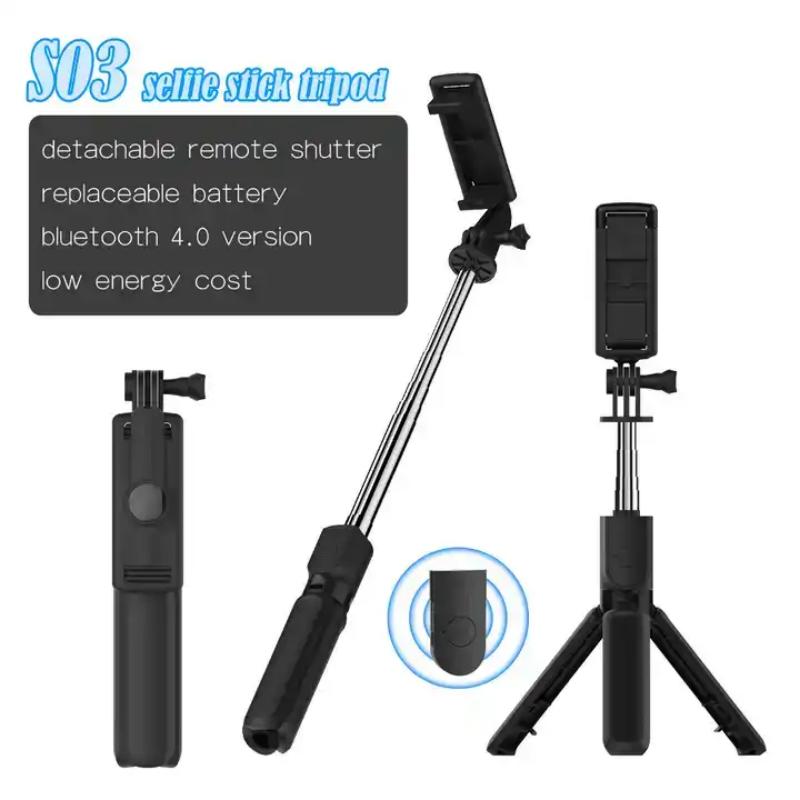 Selfie Stick Tripod S03 Extendable Stick Mini Tripod With Detachable Remote For Smart Phones Selfie Phone Holder for iPhone IOS Android