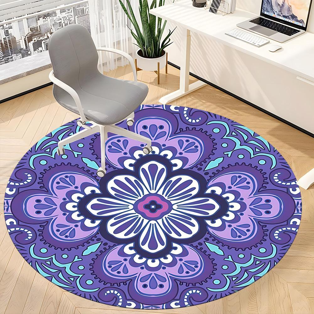 1pc Mandala PatternChair Carpet for Office, Indoor Non-Slip Washable Polyester Fiber Carpet, Mat For Office, Machine Washable
