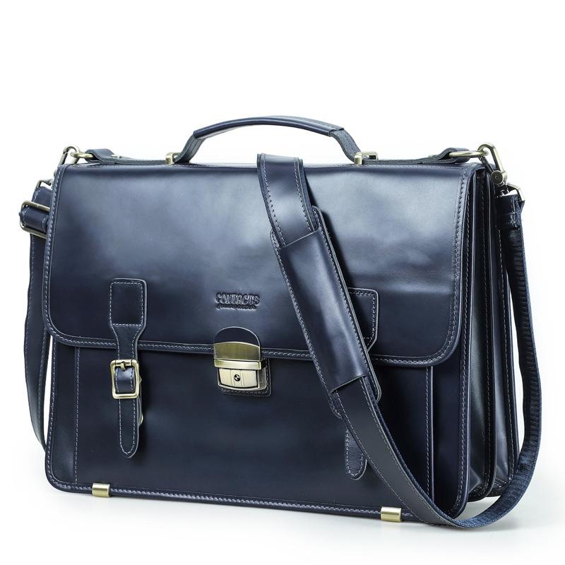 Black Angel Cowhide 14-Inch Laptop Men s Briefcase - Genuine Leather Business Commute Bag