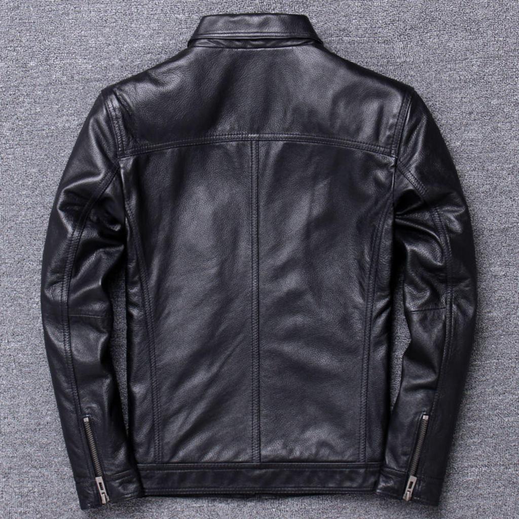 Men's Leather Short Lapel Leather Jacket Slim Fit Coat