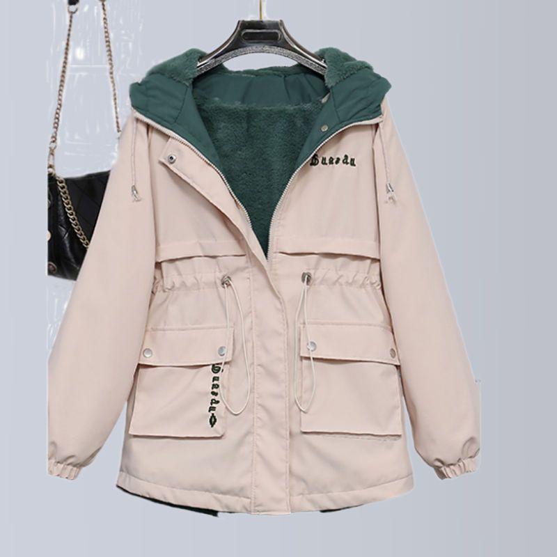 

Женская осенне-зимняя длинная куртка для маленьких людей, однотонная хлопковая куртка с капюшоном на шнурке XS