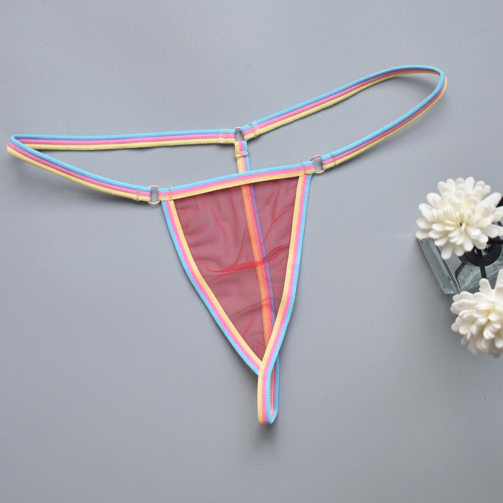 Candy Color Sexy Women's See-Through Thong with Thin Quick-Release Strap for Bedtime Temptation V008