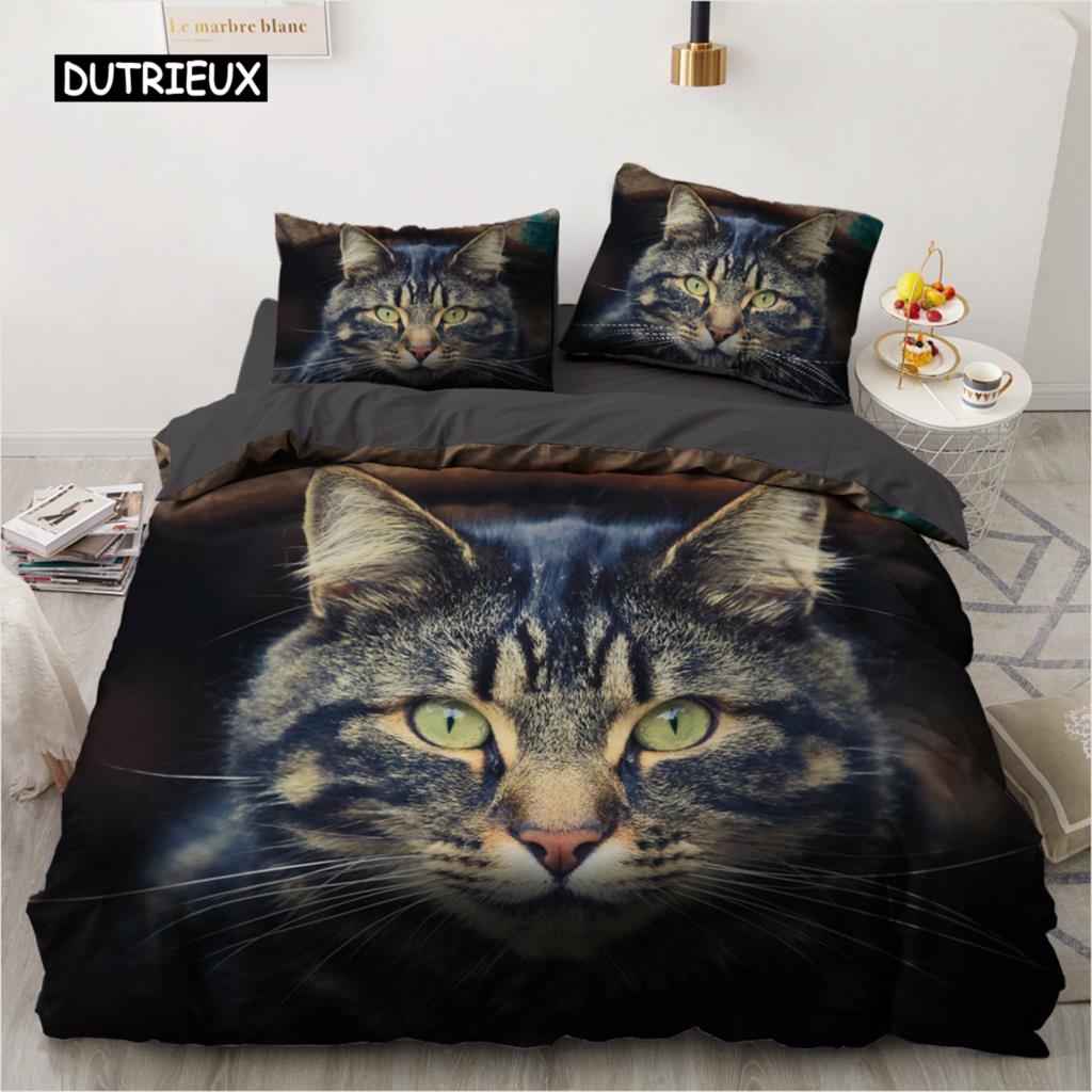 Uroczy 3D Zwierzę Kot Pościel Biały Poszwa na Kołdrę Motyw Domowy dla Dzieci Dziewcząt Kobiet Mężczyzn Prezenty Sypialnia Dekoracja Domu