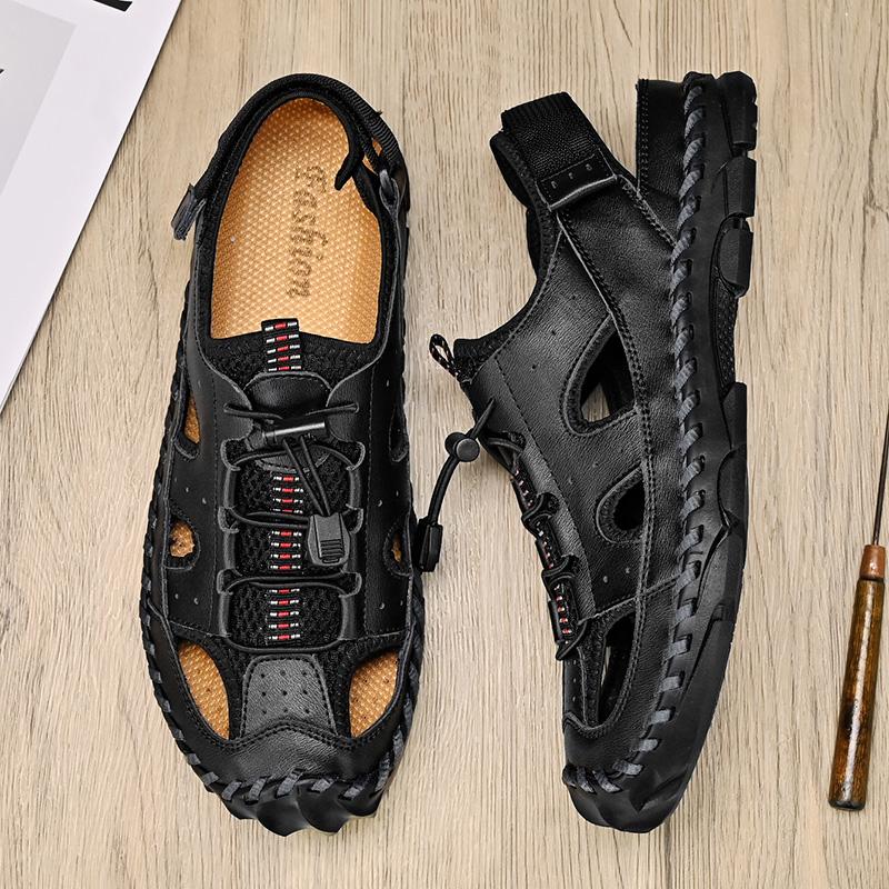 Sommer Herren Ledersandalen Herren Sandalen mit geschlossenen Zehen Atmungsaktive lässige Sneaker Sandalen für Herren Herrensandalen