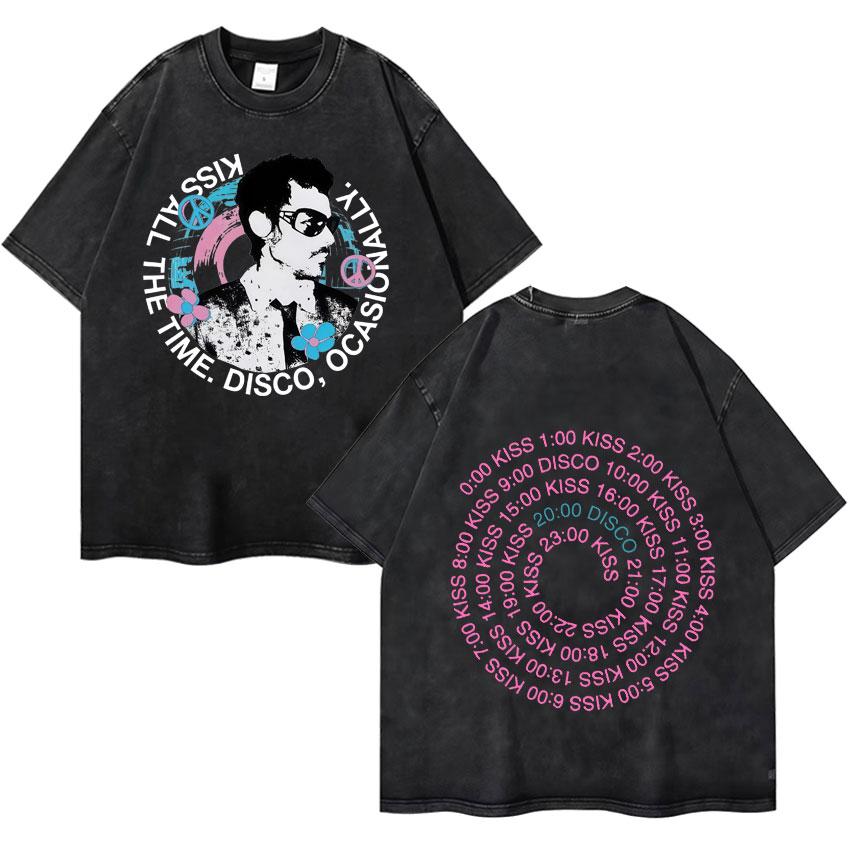 Harry Styles Küsst Immer Disco Gelegentlich Tour Hochwertig Vintage Gewaschen Rundhals T-Shirt Fan Geschenk Unisex Baumwoll-T-Shirt