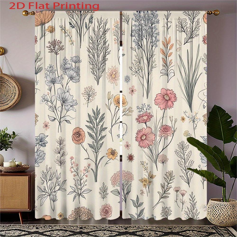 

2Pc Vintage Floral Print Curtains, Made Of Polyester, Machine Washable, Suitable For Bedroom And Living Room Décor. 76x165cm&2pc