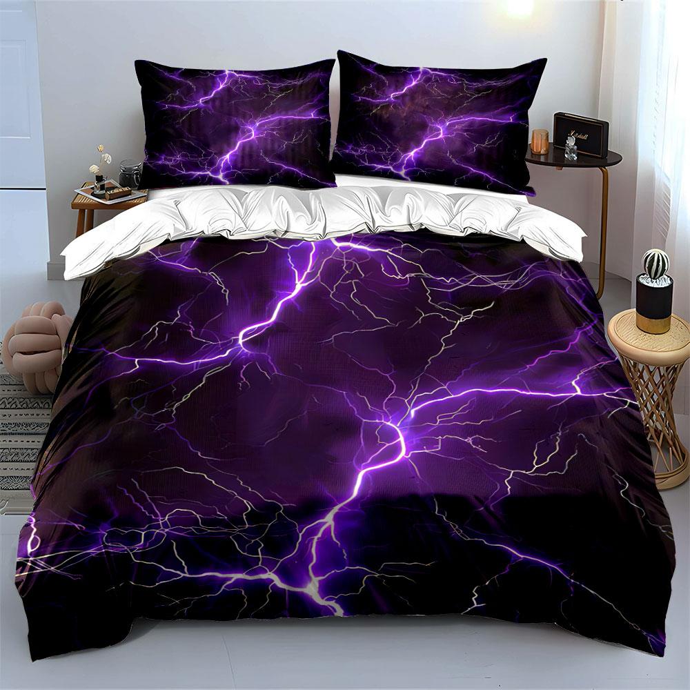 Grosstor Unisex 3Pcs Lightning Thunder Pattern Bedding Set, Soft Duvet Cover + 2 Pillowcases, Modern Techno Style Bedroom Decor, Gift For Family