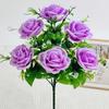 Curly Edge Red Rose Bouquet - 6 Head Artificial Silk Flowers for Living Room Decoration