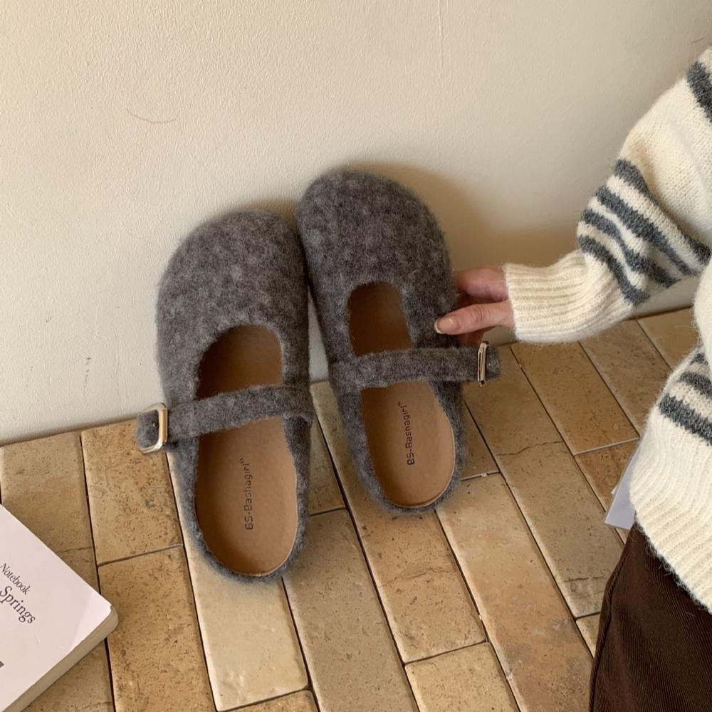 Fashion Women Lambswool Slippers Winter Sheep Fur Shoes Ladies Flat Cotton Slides Home Pantuflas Daily Slip on Furry Mules