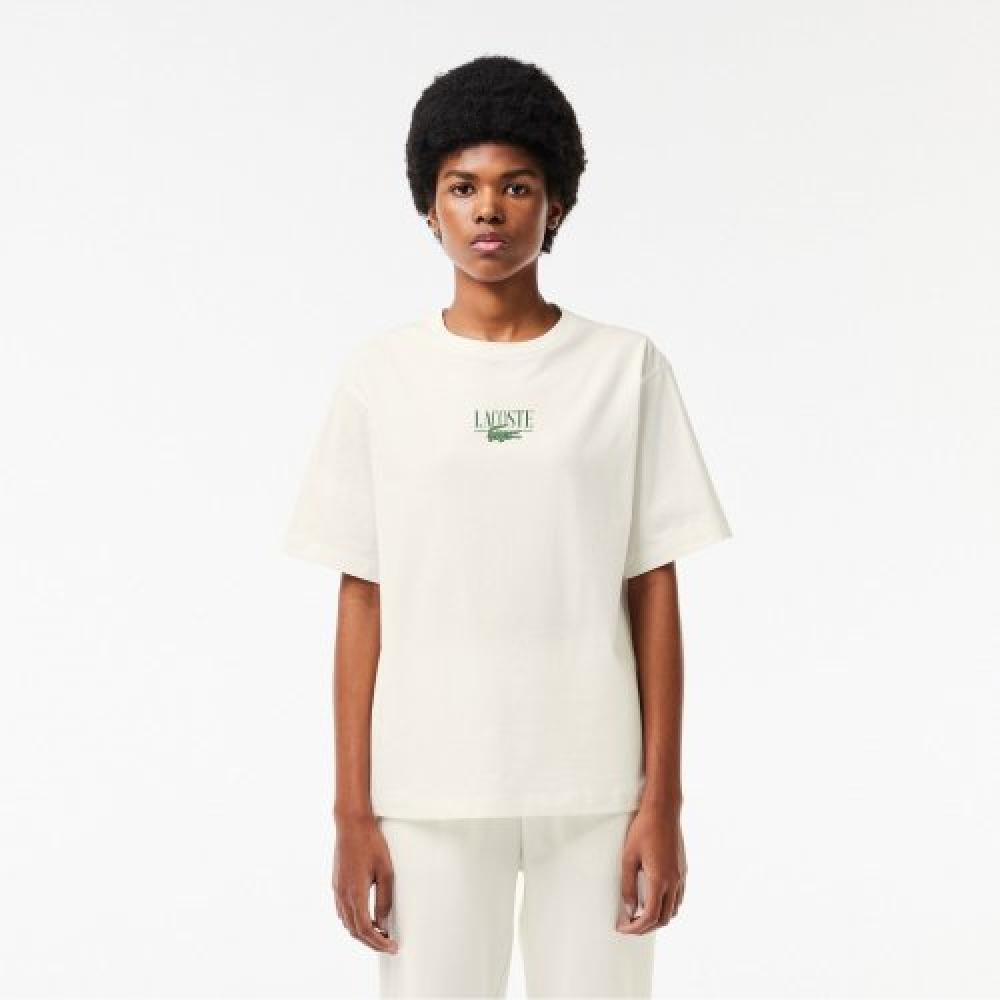 

LACOSTE Женская мягкая футболка с фирменным рисунком [Off White]
