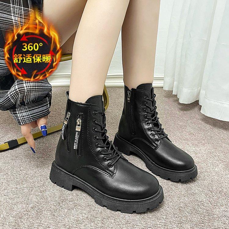 Short boots women s autumn and winter new British style thick heel velvet locomotive boots fashion double zipper casual Martin boots 35 2919₽