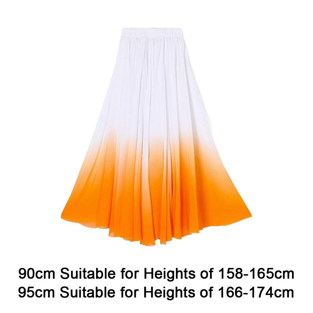 Gradient Color Dance Training Skirt Flowing Chiffon 720 Degree Classical Dance Skirt Big Swing Long Maxi Ballet Skirt