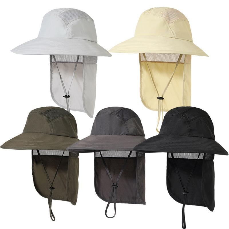 Premium Polyester Bucket Hat Outdoor UPF 50+ Sun Hat Wide Brim Mesh Fishing Hat With Neck Flap Quick Drying