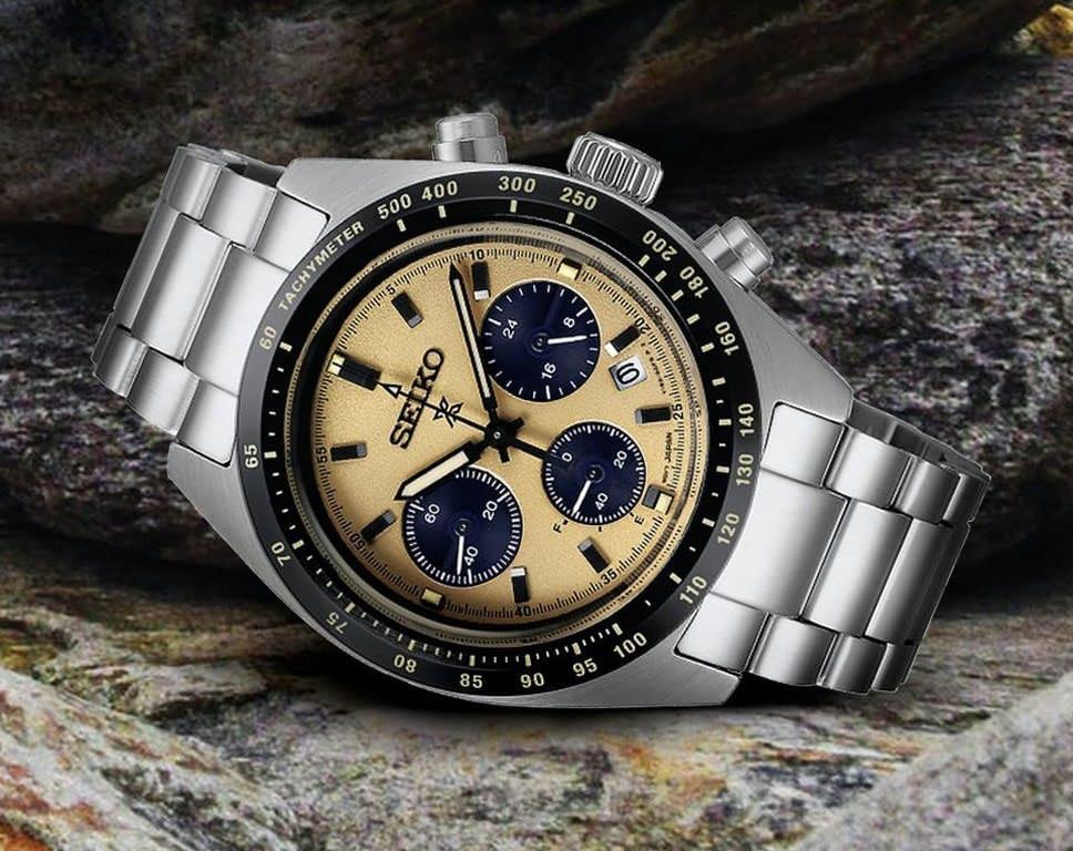 Seiko Prospex Speedtimer Solar Chronograph Sport Beige Dial Watch SSC817P1, Black, Chronograph.