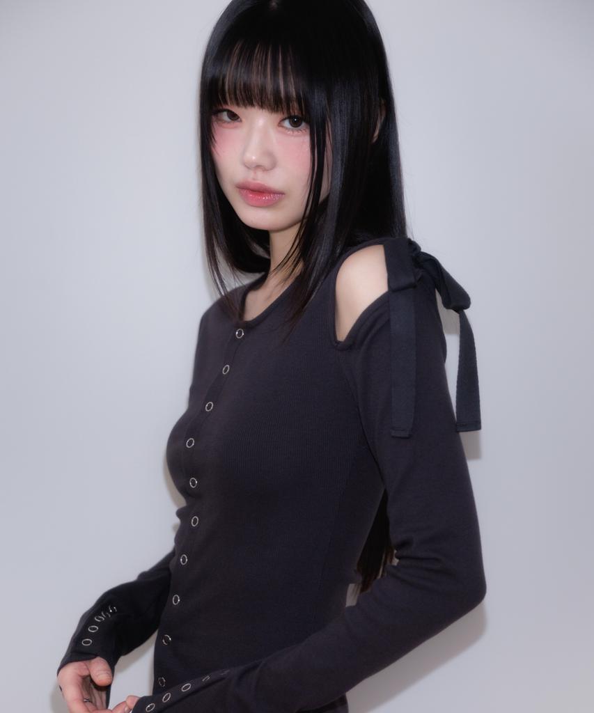 ROSEFRANTZ One Off-Shoulder Strap Long Sleeve [Charcoal]