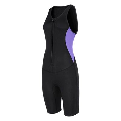 Damen Kurzer Ärmelloser Neoprenanzug 2MM mit Frontreißverschluss Badeanzug für Tauchen Schnorcheln Surfen Schwimmen Wassersport