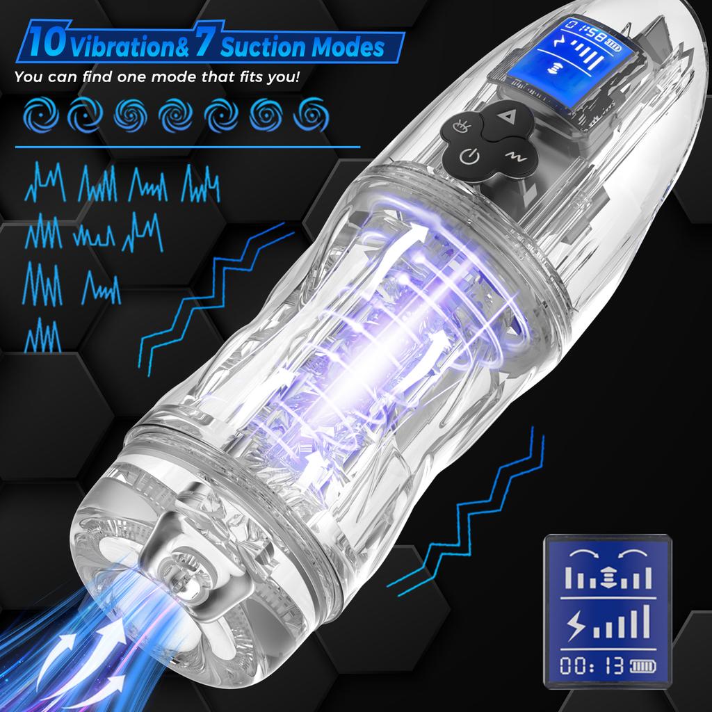 New Intelligent Aircraft Cup 10 Vibrations 7 Sucking Fully Automatic Male Penis Exercise Masturbator LCD Display Adult Sex Products 18+