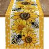 Simple Rustic Table Runner With Sunflower And Bee Design Yellow Polka Dot Print For Farmhouse Kitchen Decoration Home Use Party