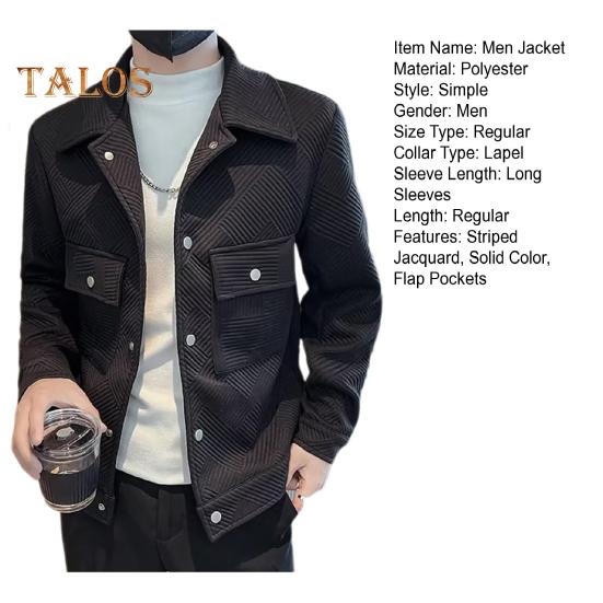 Herrenjacke Revers Langarm Pattentaschen Einreihiger Jackenmantel Einfarbig Gestreiftes Jacquardmuster Oberbekleidung