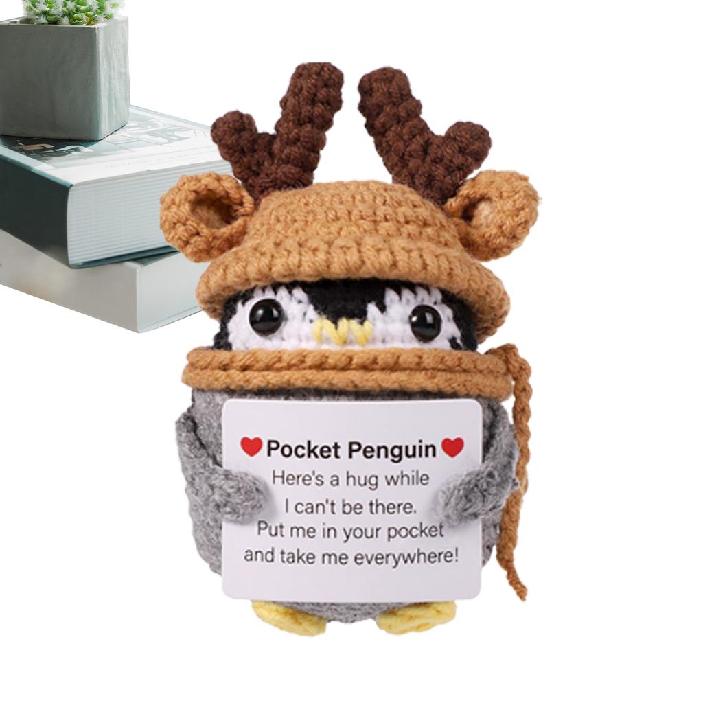 Knitted Positive Penguin Positive Energy Penguin Doll With Encouragement Card Wearing Hat Doll For Friends Encouragement