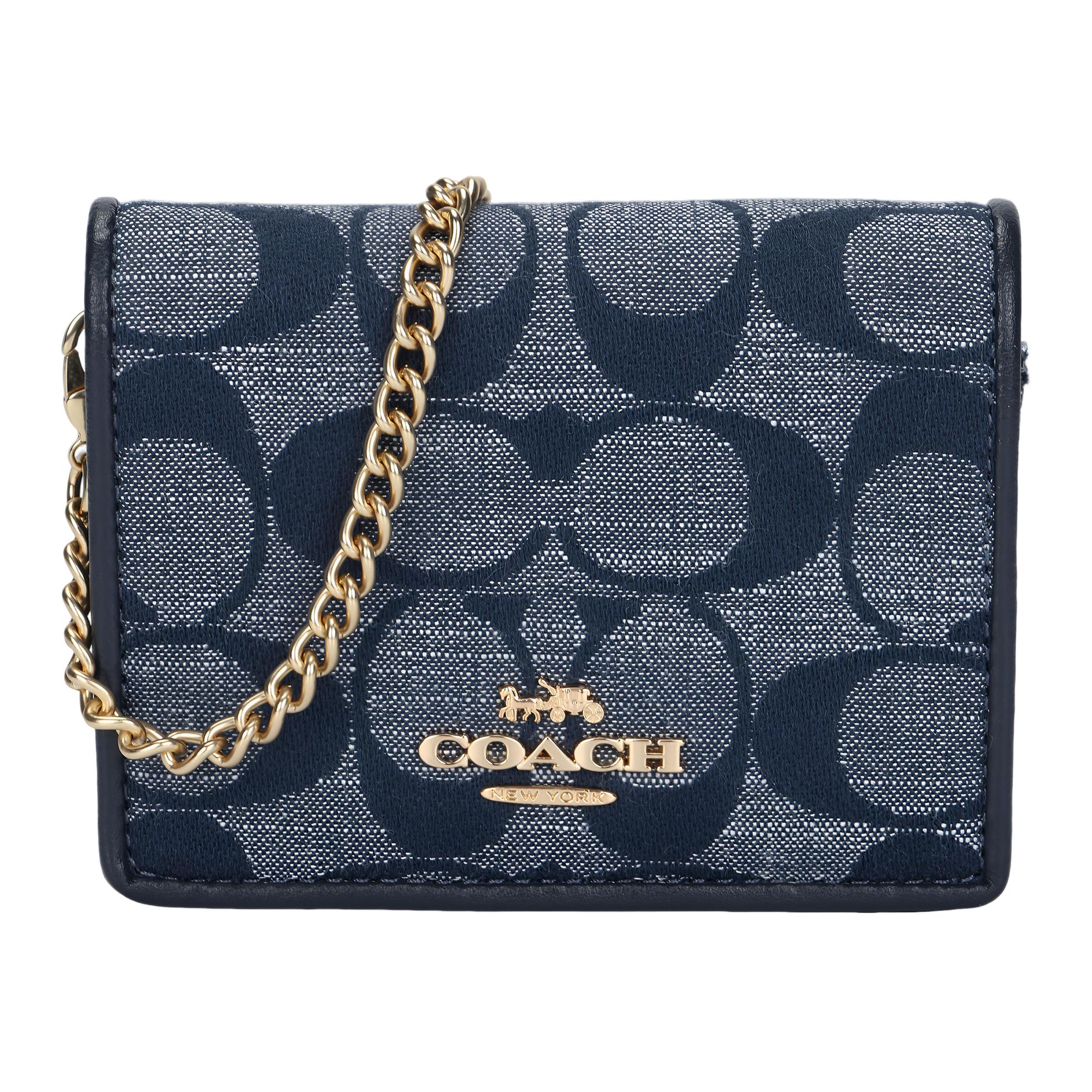 

Новый клатч-кошелек на цепочке COACH Chambray из гладкой кожи, сумка на плечо, сумка кроссбоди, мини, женский, джинсово-синий C8667-IMDEI 10.2*2.5*7.6CM