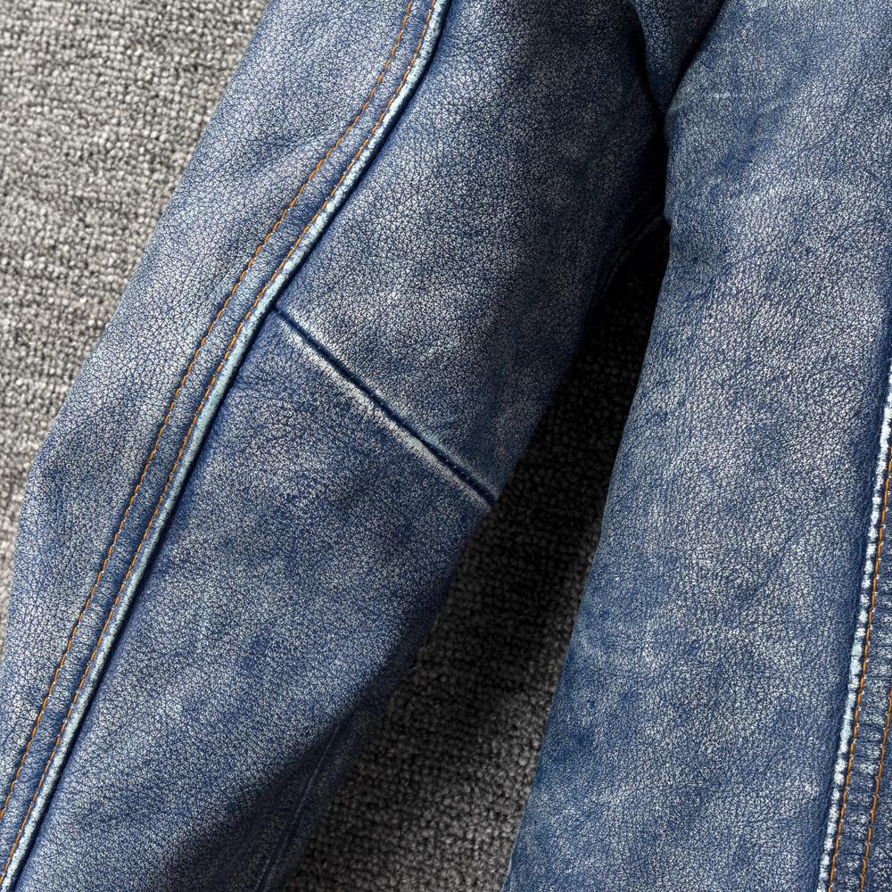 Vintage Blue Genuine Cow Men Leather Jacket  507 Style Slim Fit Coat Men's Leather Jackets Male Clothes Spring Autumn