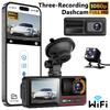 3-Lens Dash Cam - 3-Channel Recording, WiFi, HD, Phone Sync