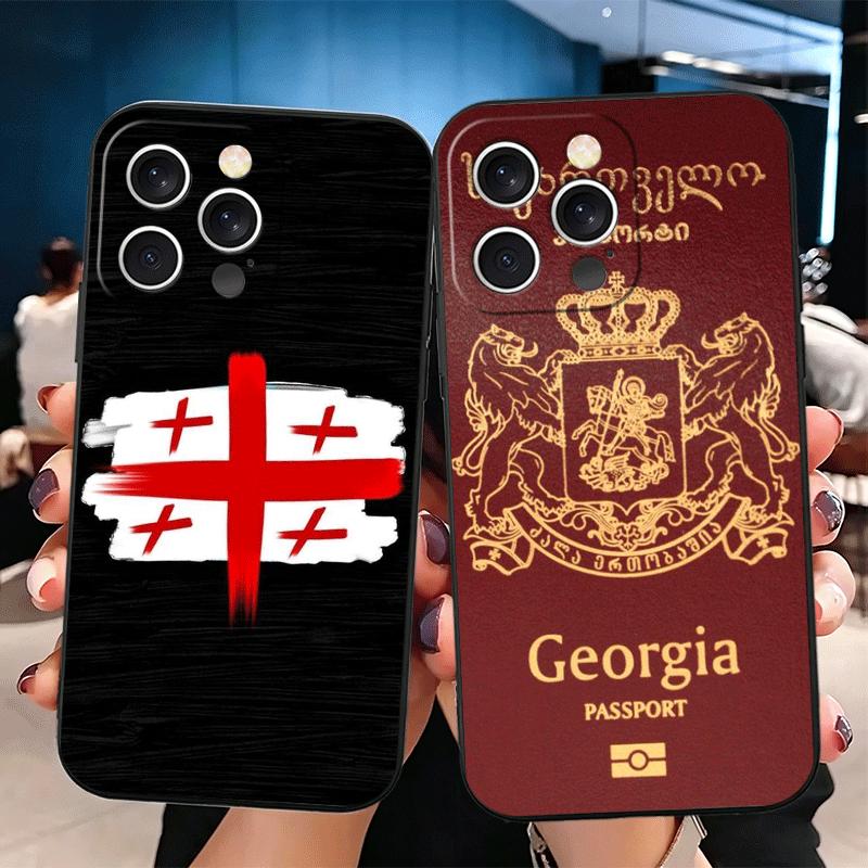 Georgia Passflagge Weiche Handyhülle für iPhone 16 16E 17 Air 15 Pro Max 14 Plus 13 Mini 11 12 7 Schwarze Hülle Rückschale
