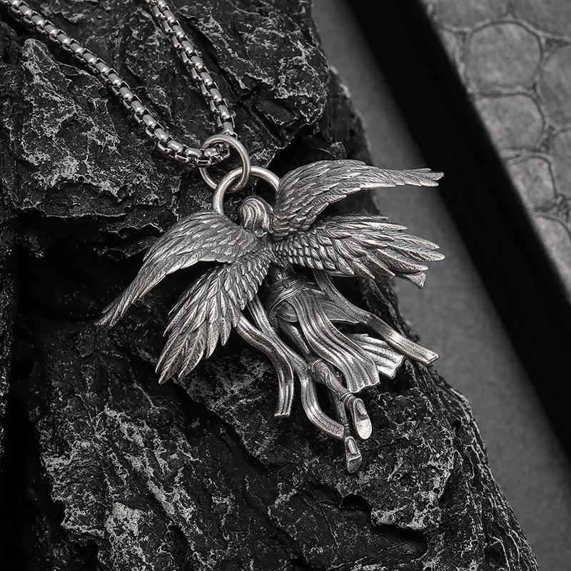 European and American Jewelry Four-winged Angel Retro Fashion Goddess Necklace Pendant 60CM(Necklace Long)