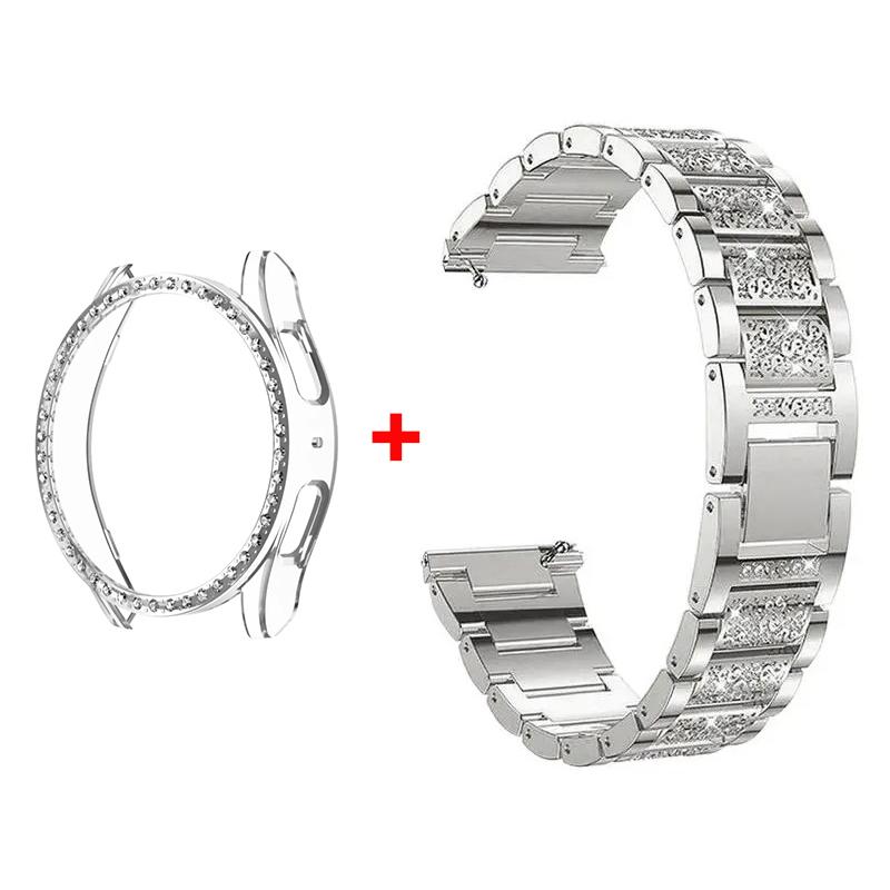 

Металевий Ремінець+Корпус для Samsung Galaxy Watch7 6 5 4 40мм 44мм Ремінець Жіночий Нержавіюча Сталь Алмазний Браслет & Захисний Бампер Аксесуар Galaxy watch 5Pro 45
