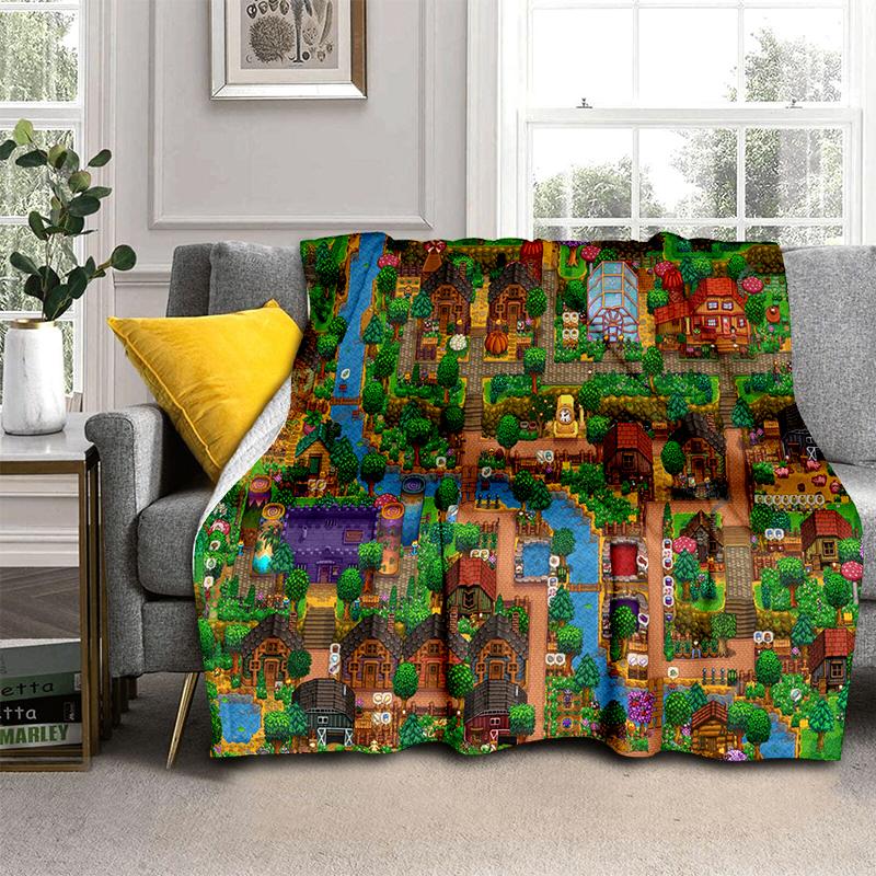 3D Stardew Valley Farm Map Game Cartoon Blanket,Soft Throw Blanket for Home Bedroom Bed Sofa Travel Picnic Cover Kids Gift