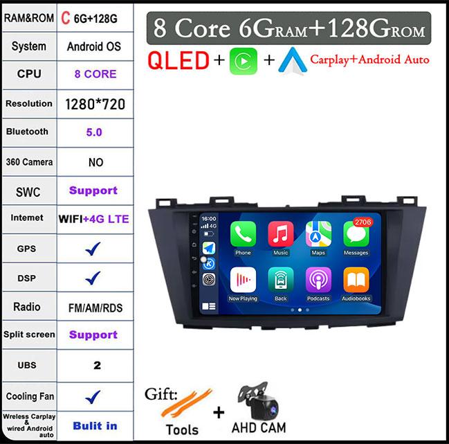 9'' QLED Screen Android 14 For Mazda 5 3 CW 2010 - 2015 Car Radio Multimedia Video Player Navigation GPS Android Carplay Stereo