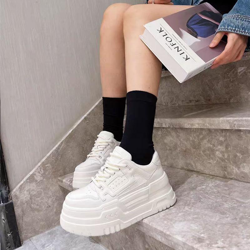 Muffin platform sports shoes casual single shoes women's 2025 spring new platform height increase versatile feet small running shoes