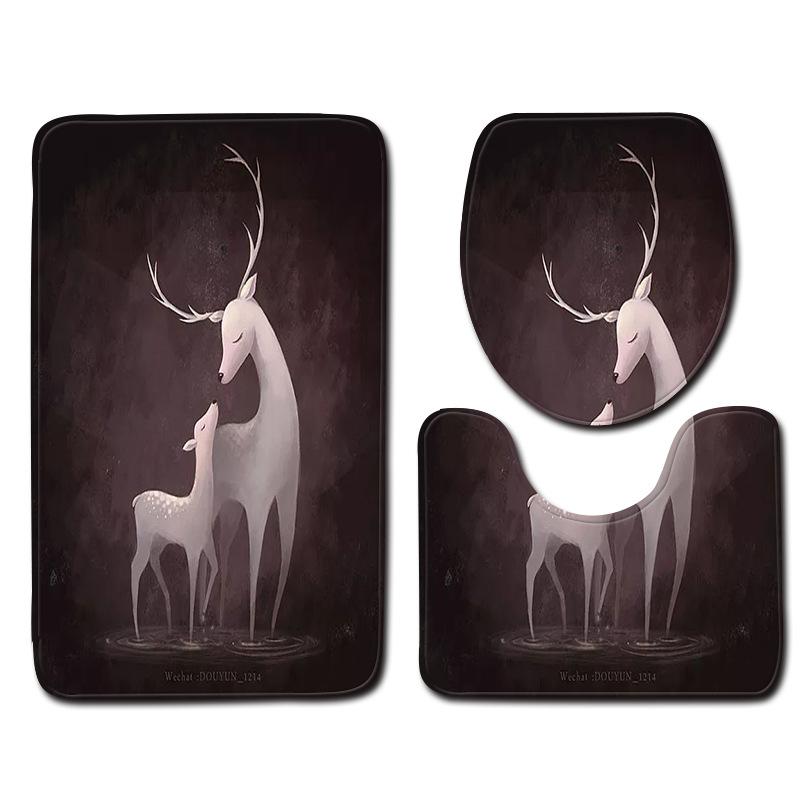 3D Elk Sanitary Toilet Three-Piece Floor Mat Door Mat Bathroom Carpet
