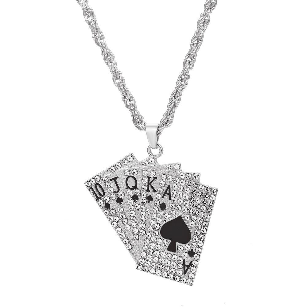 Personalized creative diamond-encrusted playing card necklace cool fun funny anti-truth personality Internet celebrity necklace item jewelry