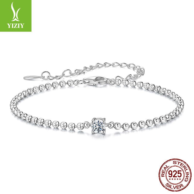 Shining D Color Moissanite Bead Bracelet Light Luxury Versatile S925 Sterling Silver Round Bead Bracelet Jewelry