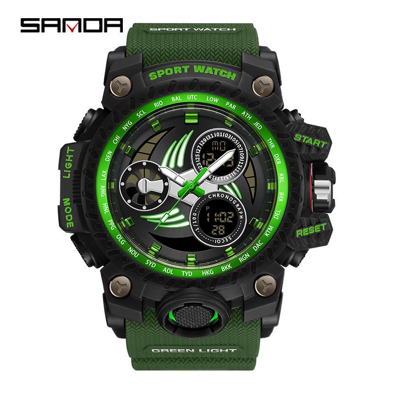SANDA Men's Multi-function Dual Display Waterproof Sports Alarm Watch
