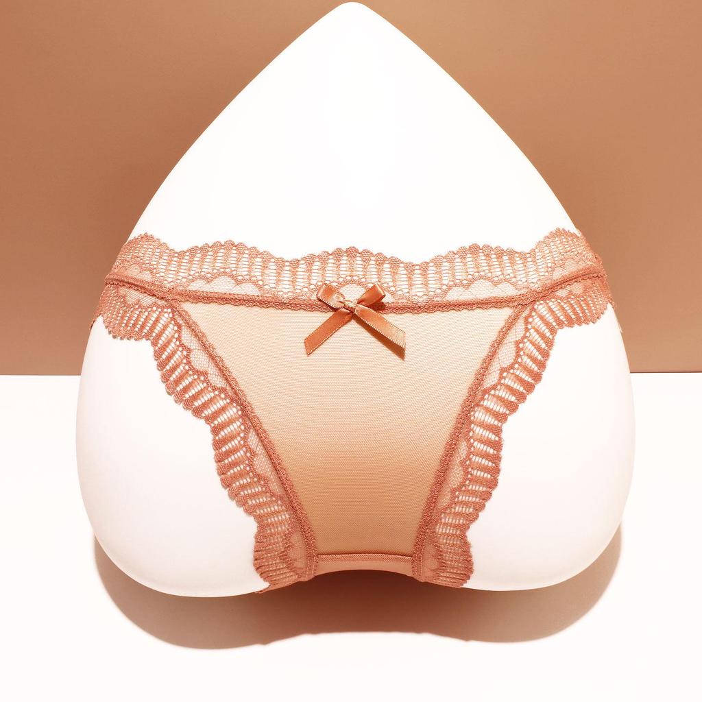 Women's Red Lace Mesh Low-Rise Quick-Dry Triangle Panties for Temptation and Auspicious Wedding