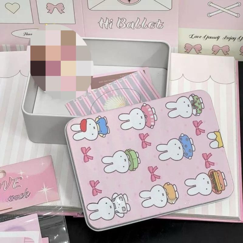 Miffy Cute Cartoon Metal Storage Box Kawaii Bunny Pastel Colors Small Item Organizer for Desk/Study Removable Durable Gift-Ready