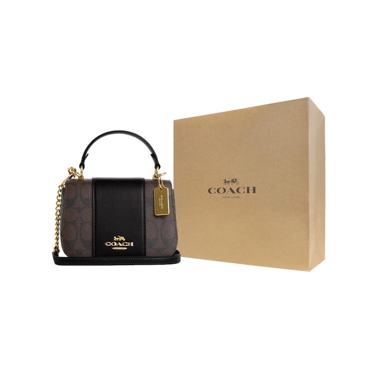 Coach Bolsa Sela de Couro Lysa, Bolsa de Mão, Bolsa de Ombro, Bolsa Transversal Pequena Feminina Preto e Café CO965-IMAA8