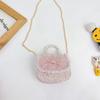 Childrens Canvas Bag With Artificial Pearl Handle And Butterfly Cartoon Pattern For Daily Use