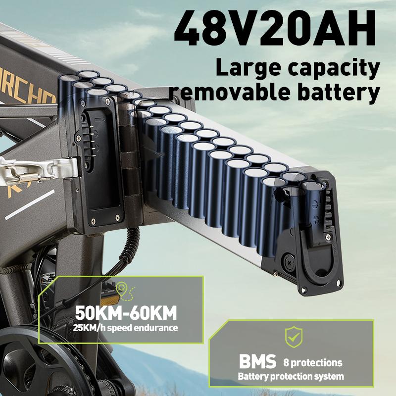 BURCHDA R7 Dubbele Motor Elektrische Fiets 3000W, 48V 20" Dikke Band All-Terrain Ebike voor Volwassenen