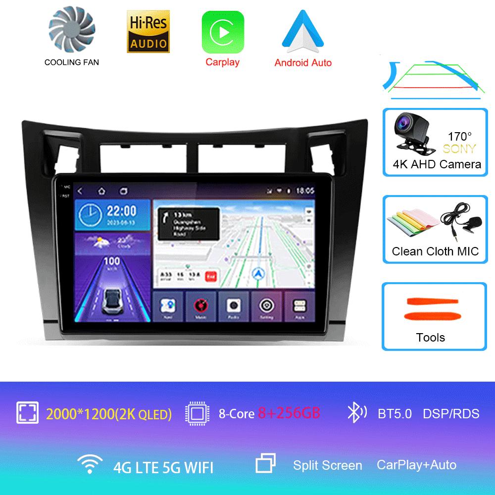 Car radio Android 14 Navigation Multimedia Player For Toyota Yaris 2005 - 2012 Carplay Auto Stereo video GPS 2 din DSP WIFI+4G