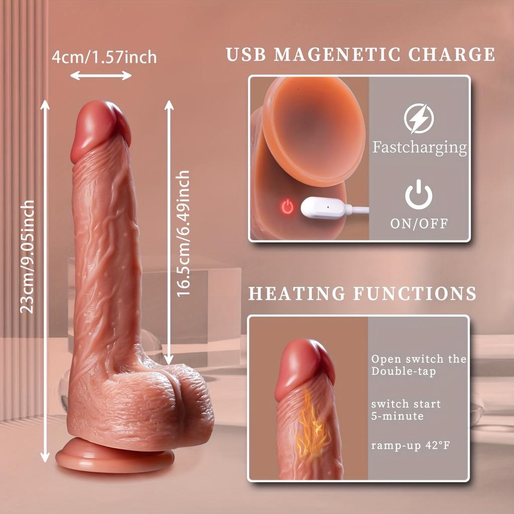 Realistic Silicone Dildo Vibrator with Suction Cup,9 Vibrating &3 Thrusting Modes,Heating Function,Remote Control, Adult Intimacy Toy for Couples