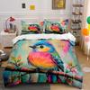 Colorful Bird On a Branch Design Bedding Duvet Cover Set Duvet Cover Pillowcases  (1*Duvet Cover 2*Pillowcases, Without Duvet Insert)