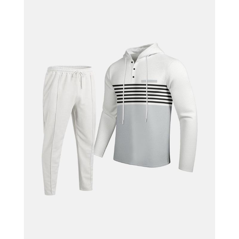 Mens Color Block Waffle Knit Hooded Sweatshirt And Pants Set S